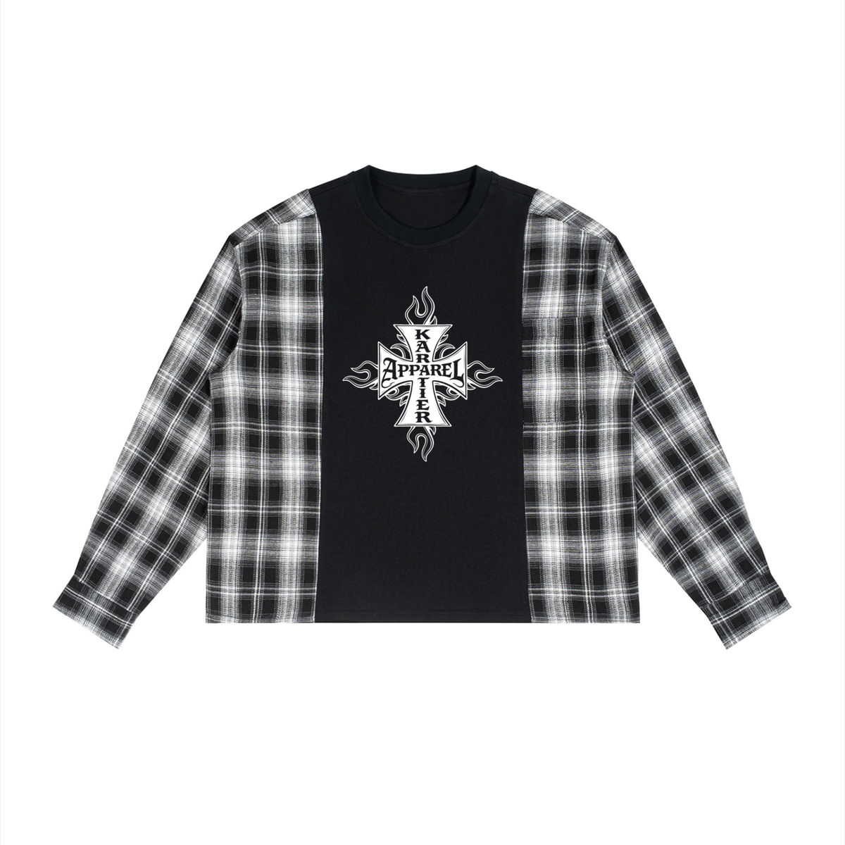 WEST COST Plaid Panel Long Sleeve T-Shirt