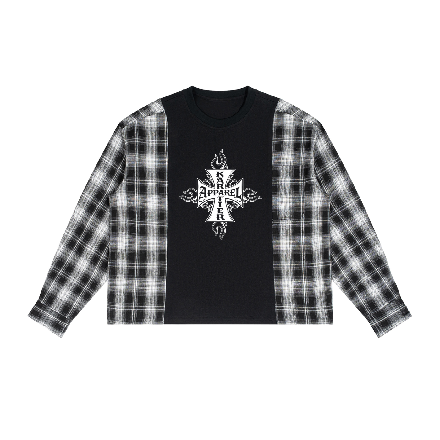 WEST COST Plaid Panel Long Sleeve T-Shirt