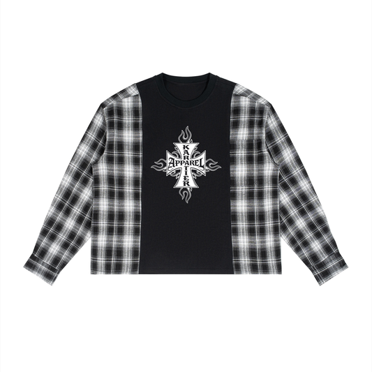 WEST COST Plaid Panel Long Sleeve T-Shirt