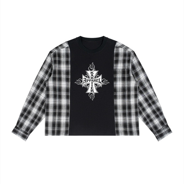 WEST COST Plaid Panel Long Sleeve T-Shirt