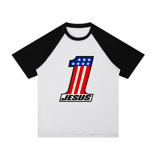 " JESUS 1 " Raglan Sleeve Mesh T-Shirt